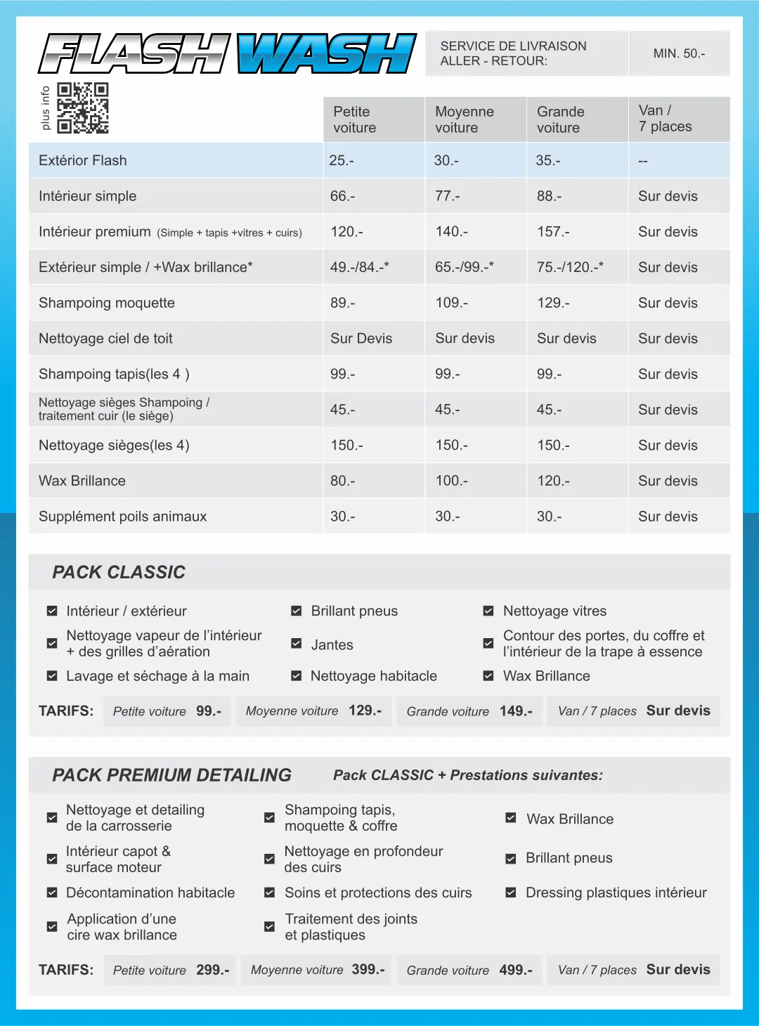 Services et Tarifs Flash Wash