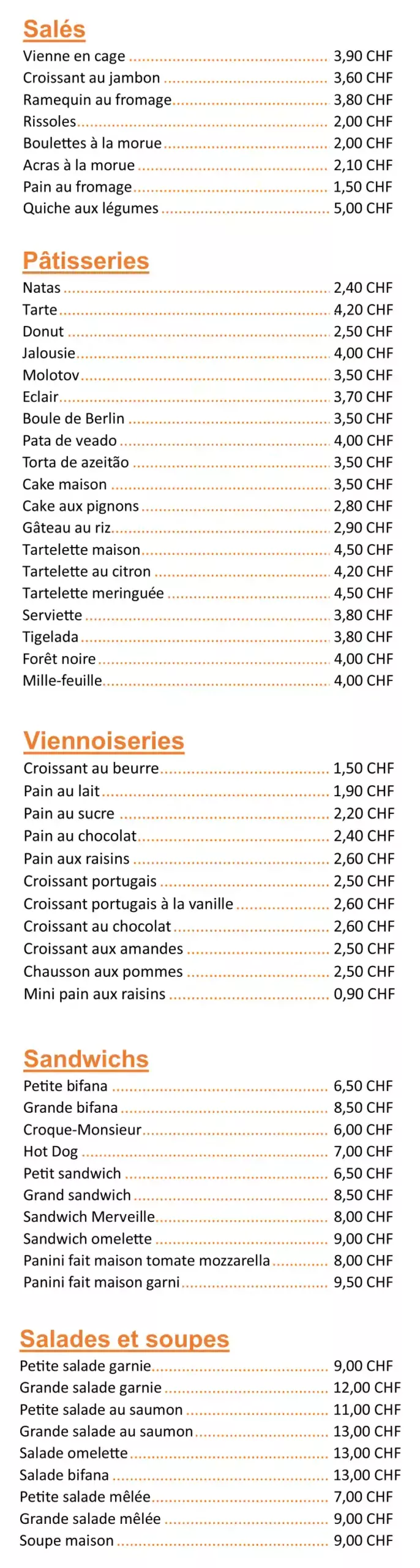 Menu La Merveille